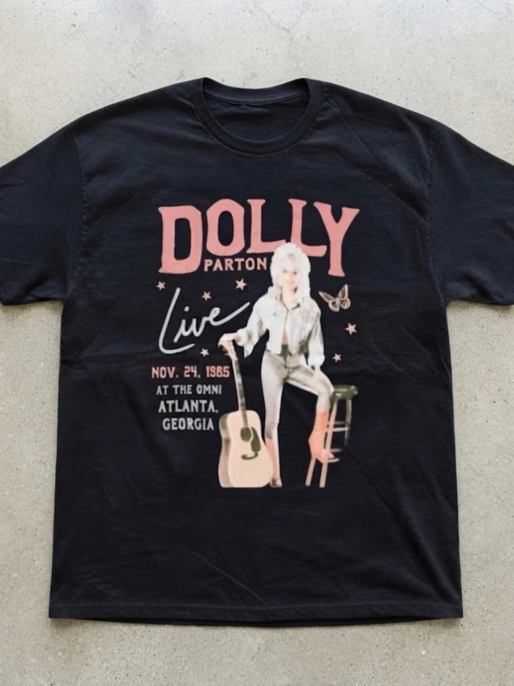 Black Dolly Parton Live Graphic Tee with Pink Print